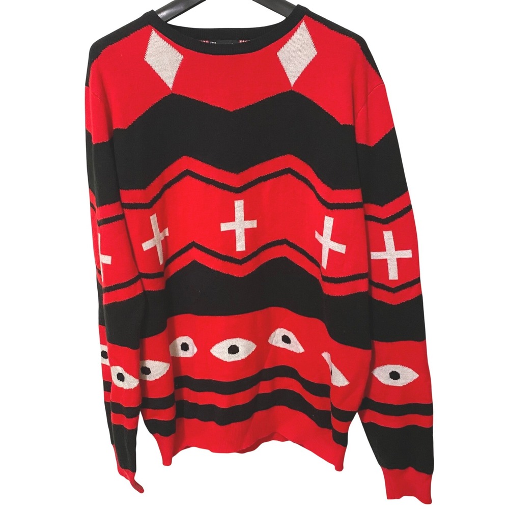 Crumb x Merch Gardens 3XL Mens Red Sweater Striped Cross Eye Grunge Streetwear